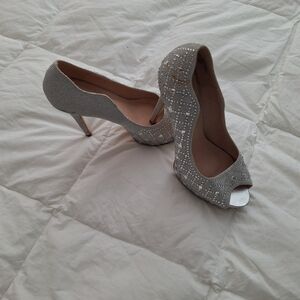 Elegant Silver Peep-Toe Heels